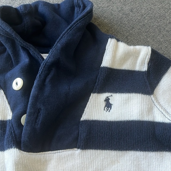 Ralph Lauren navy and white striped collared sweater sz 9  month - Picture 2 of 3
